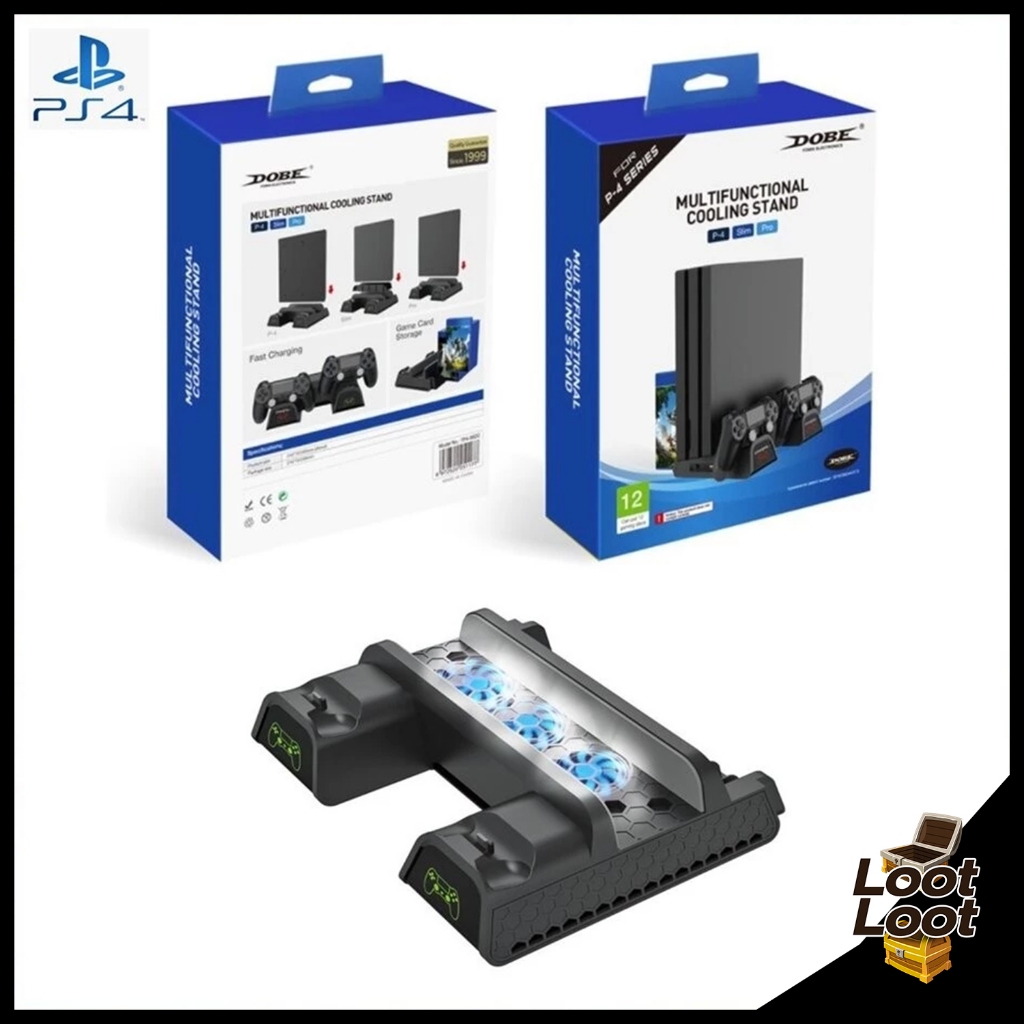 DOBE รุ่นใหม่สุด แท่นวางเครื่องPS4 ได้ทุกรุ่น พัดลม 3 ตัว มีไฟสถานะชาร์จ (แท่นวางเครื่องPS4 ได้ทุกรุ่น)