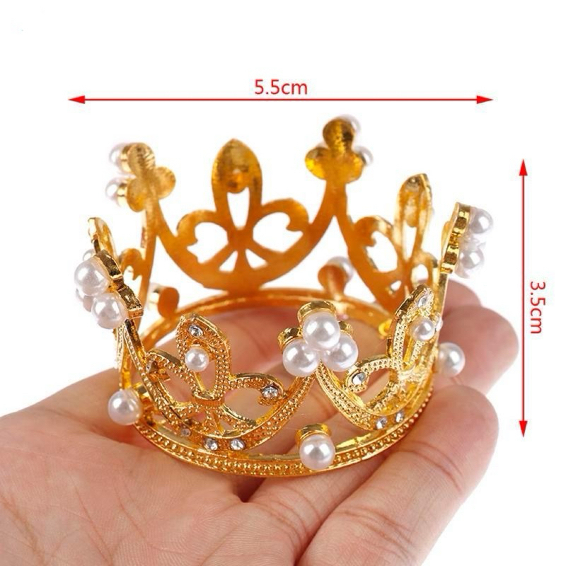 [พร้อมส่ง] มงกุฎไข่มุก ขนาดเล็ก สําหรับตกแต่งเค้กวันเกิด ของตกแต่งไม้คฑา