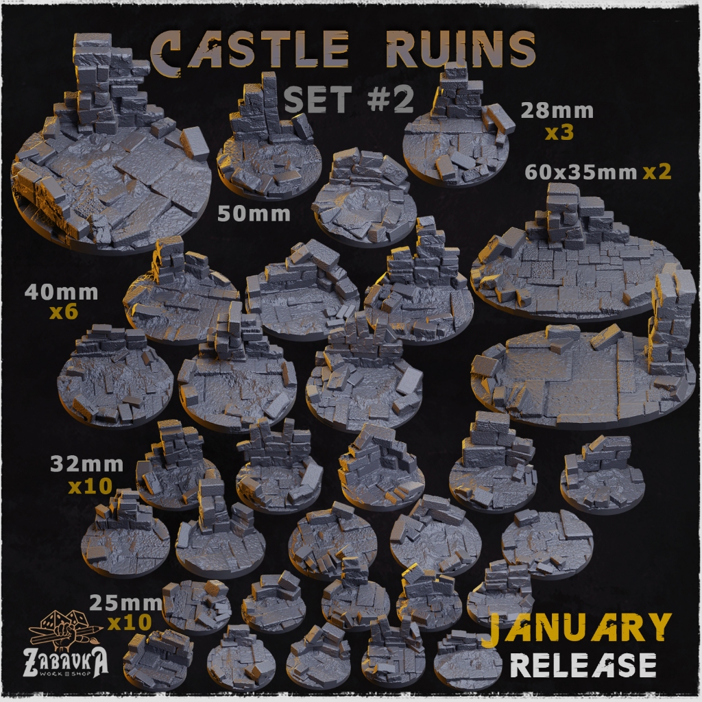 Castle Ruins Bases จัดส่งได้ใน1-3วัน ฐานโมเดล Wargame base, Warhammer, Bolt action, D&D [Designed by Zabavka]