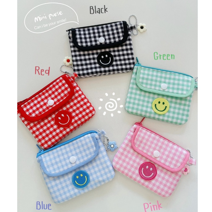 กระเป๋าใส่เหรียญ กระเป๋าใส่บัตรขนาดเล็ก กระเป๋าสตางค์ กระเป๋าผ้ามินิมอล ลายตาราง