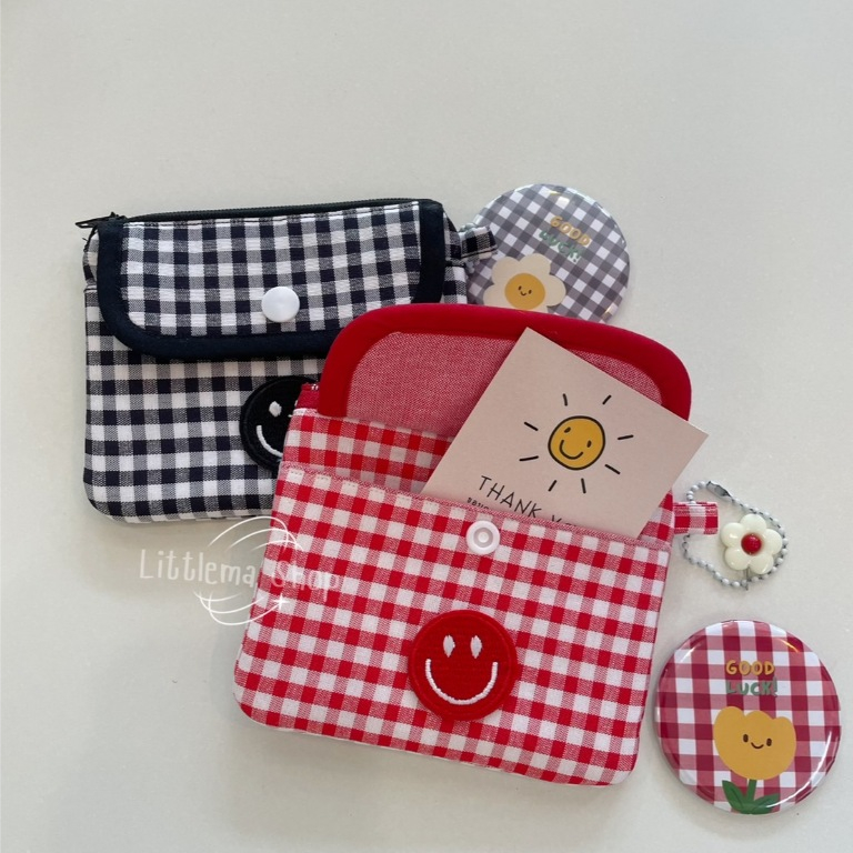 กระเป๋าใส่เหรียญ กระเป๋าใส่บัตรขนาดเล็ก กระเป๋าสตางค์ กระเป๋าผ้ามินิมอล ลายตาราง - รูปที่ 2