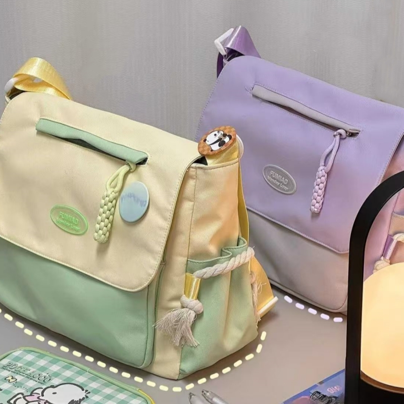กระเป๋าสะพายไหล่ เรียบง่าย กระเป๋าสะพายข้างน่ารัก ไนลอน ถุงผ้าใบ message bag