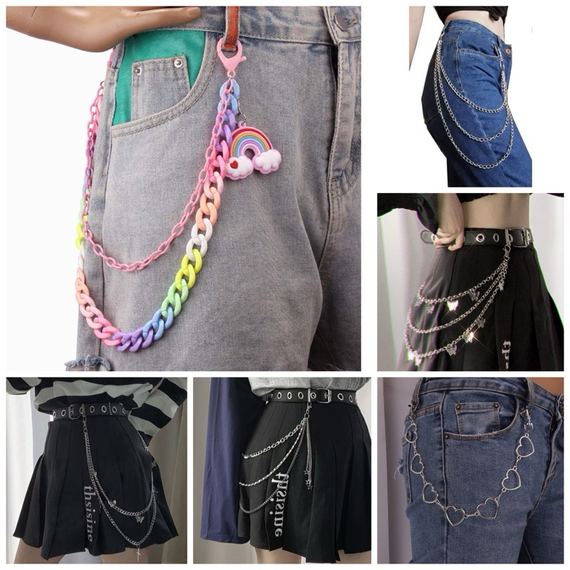 สายคล้องกางเกงหรือกระโปรง หรือใส่เป็นสร้อยคอสไตล์พั้งก์ พร้อมส่ง