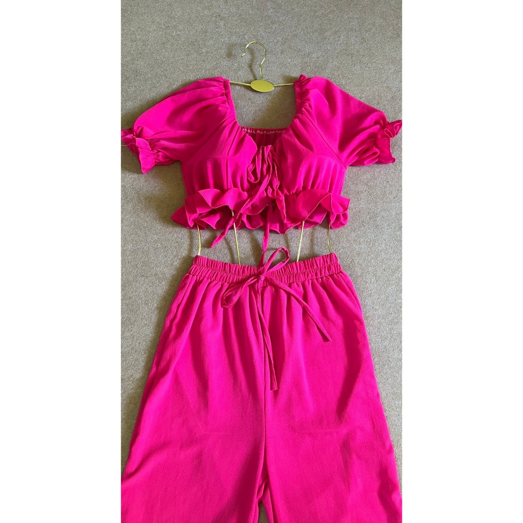 DZ05 มือ1 เซตเสื้อ + กางเกงขายาวสีชมพู Sz.Free size