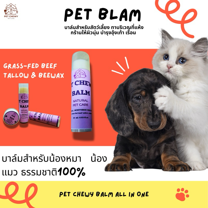 บาล์มบำรุง beef tallow balm น้องหมา น้องแมว ทาอุ้งเท้า ​ศอกด้าน แผลกดทับ ทาจมูกสุนัข จมูกแมวให้ชุ่มชื่น ธรรมชาติ100%