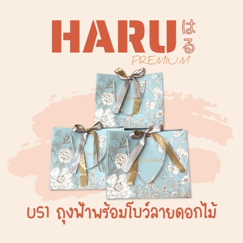 U51 ถุงของขวัญ ถุงหูหิ้ว ลายดอกไม้ฟ้า