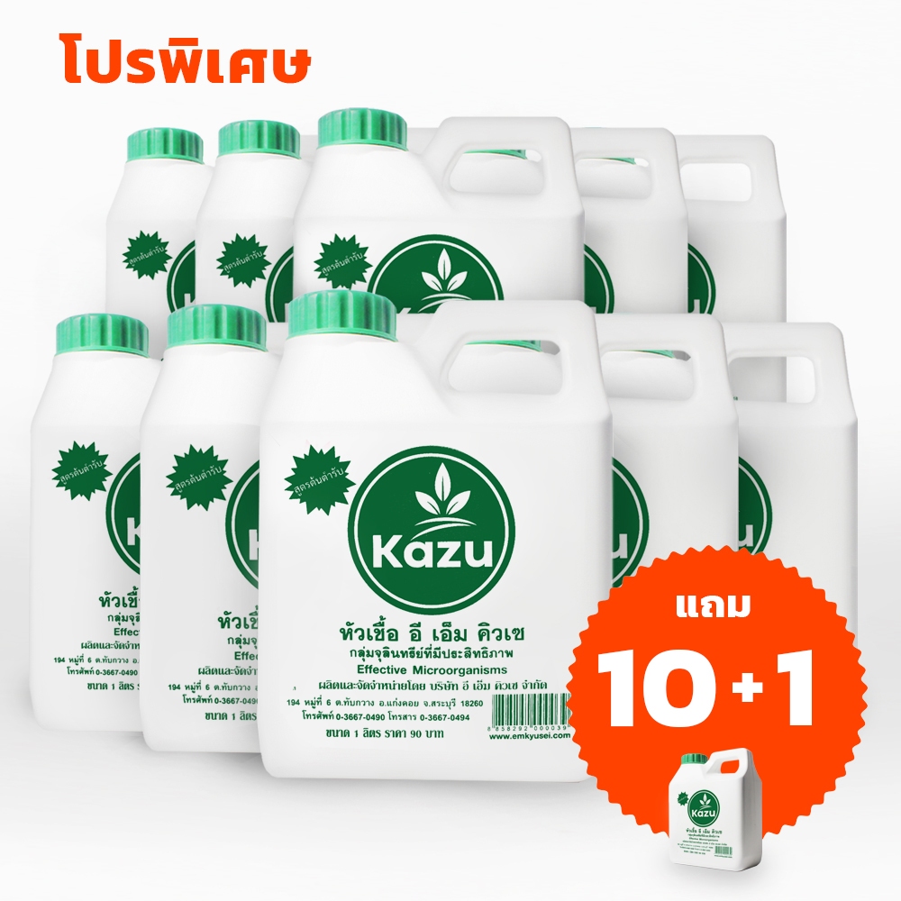 EM ( Kazu ) 1 ลิตร X 10 แถม 1 - หัวเชื้อจุลินทรีย์อีเอ็ม Kazu ( อีเอ็มคิวเซ ) แท้ 100%
