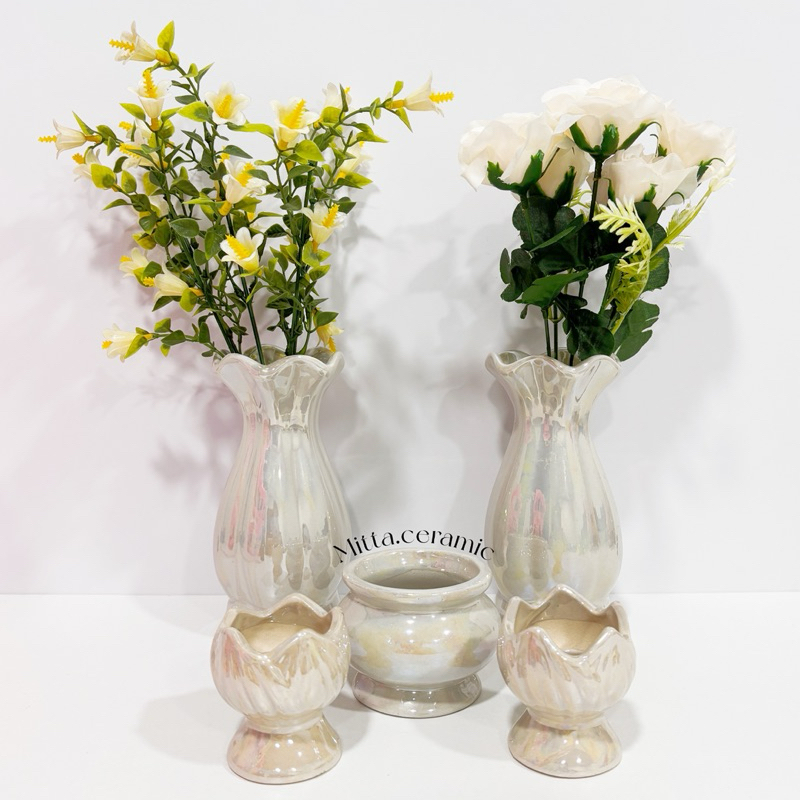 [พร้อมส่ง] ชุดบูชาพระ ไหว้หิ้งพระ แจกันสีมุก กระถางธูป เชิงเทียนเซรามิคคุณภาพดี สไตล์เรียบหรู ราคา ถูกที่สุด ดีลบีเคเค แกลเลอรีภาพที่ 2