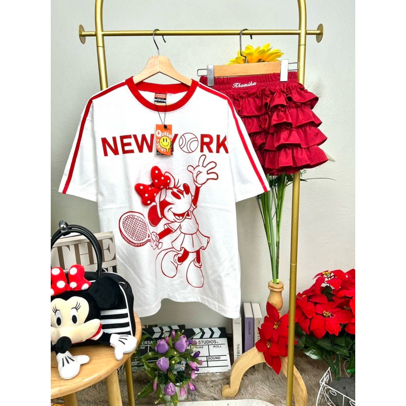 เสื้อยืดโอเวอร์ไซส์ ผ้าหนาCotton100% อก 44-46 นิ้ว ยาว 28 นิ้ว แต่งโบว์จริง
