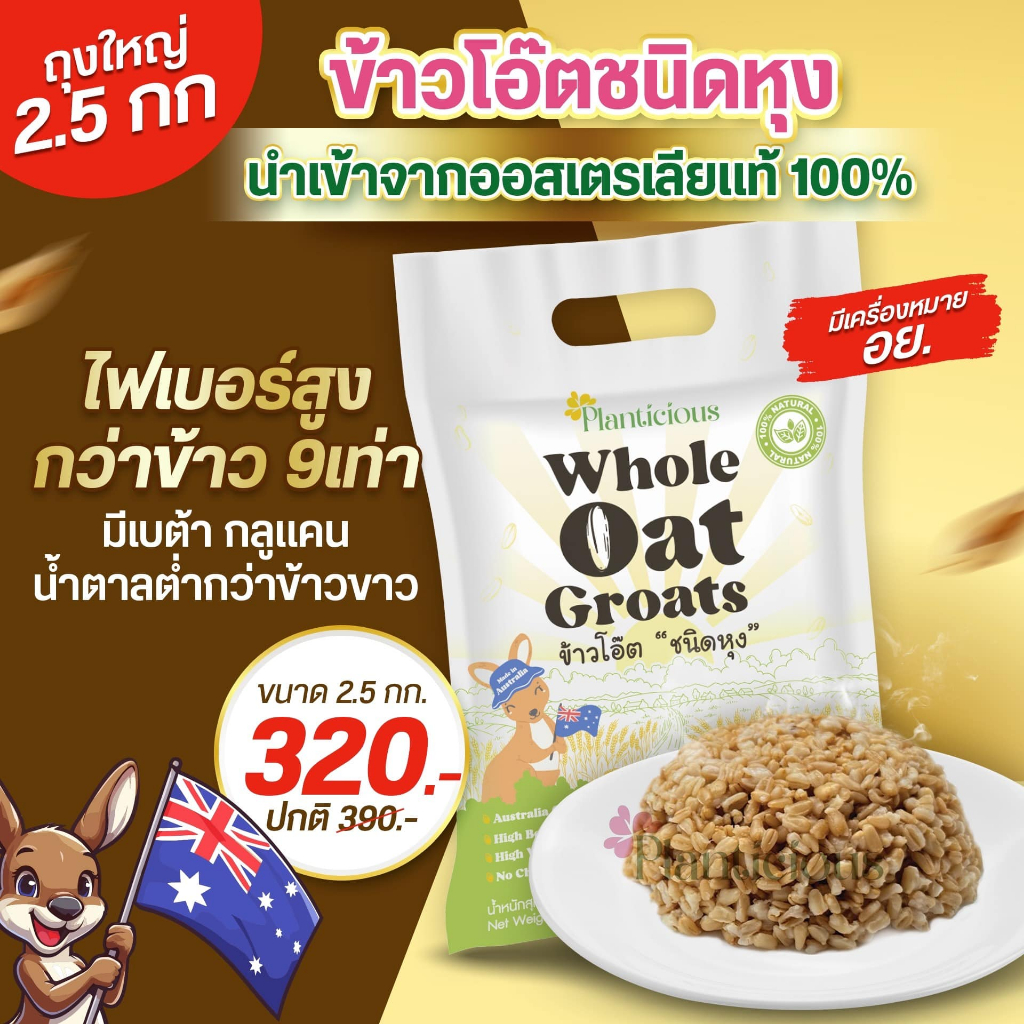 [5 แพค] Planticious Whole Oat Groats แพลนติเชียส ข้าวโอ๊ตแบบหุง [1 KG.] ข้าวโอ๊ต ธัญพืช ไฟเบอร์ - รูปที่ 2