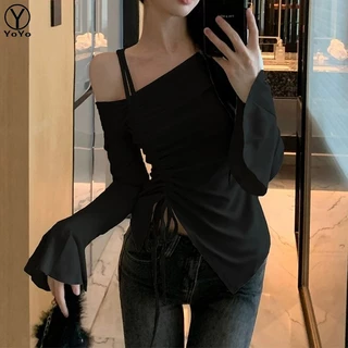 YOYO เสื้อยืดแขนยาว เสื้อผ้าแฟชั่นสไตล์เกาหลี แบบเรียบๆทันสมัย ใส่อุ่นกันหนาว รุ่น2825
