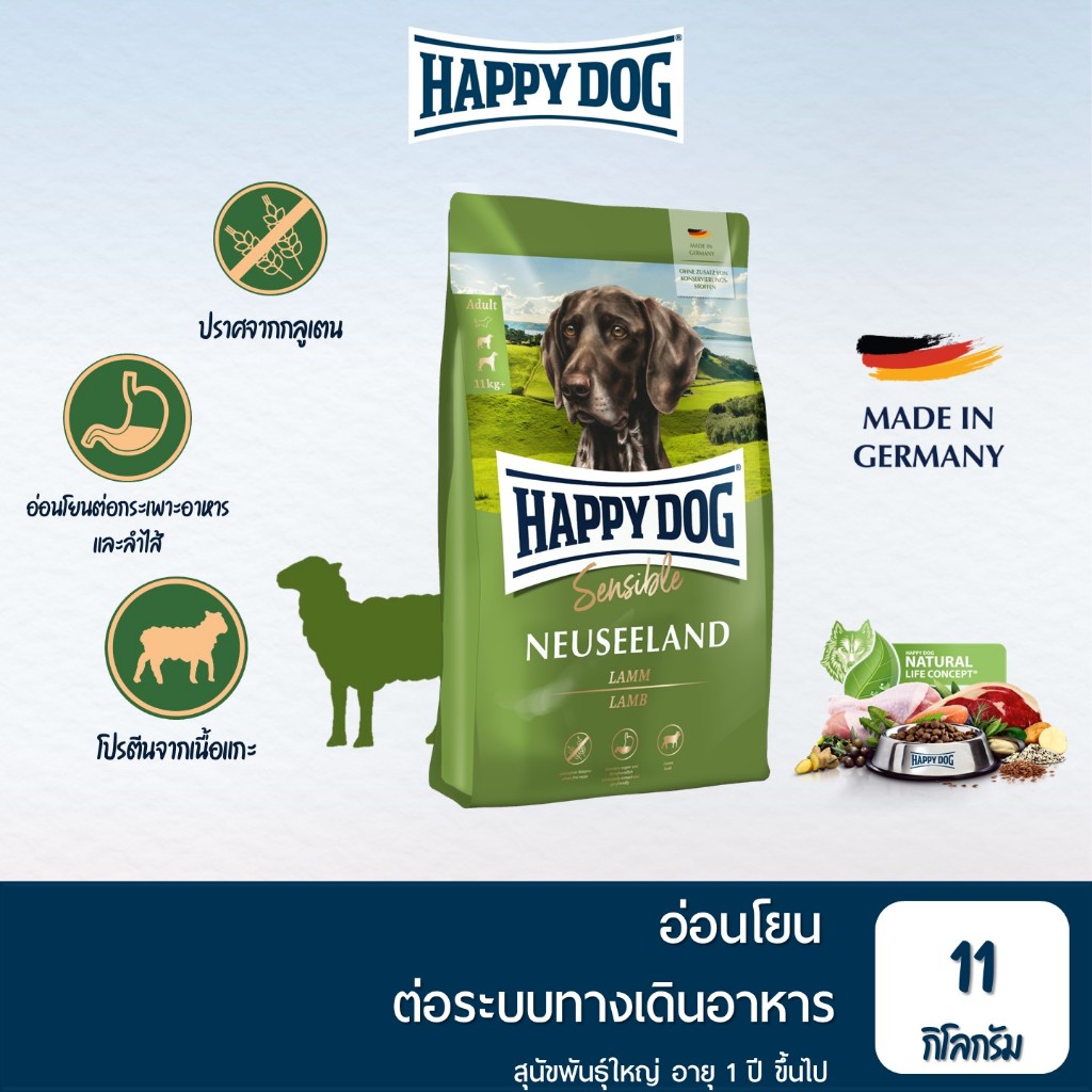 HAPPY DOG Sensible Neuseeland สูตรสุนัขโตพันธุ์กลาง-ใหญ่ เนื้อแกะ 11 Kg