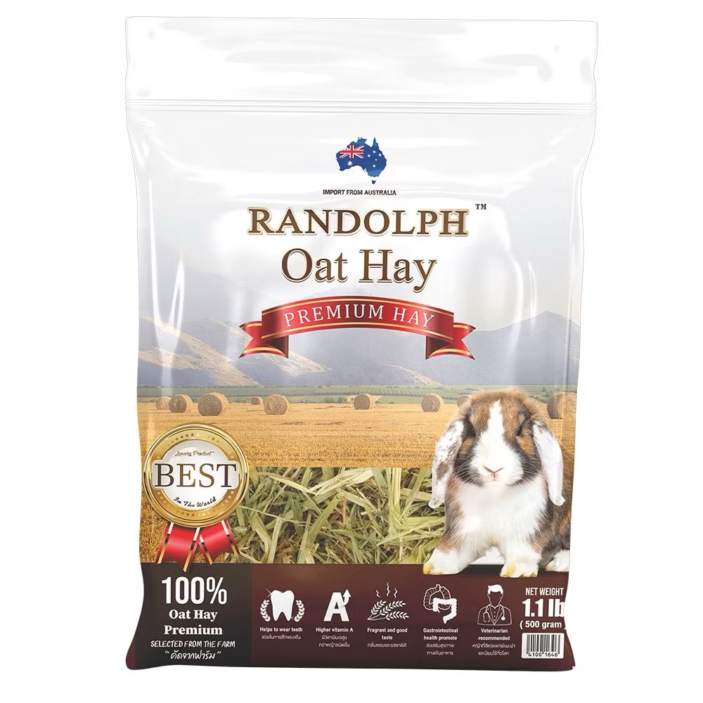 RANDOLPH OAT Hay หญ้าโอ๊ตระยะที่ดีที่สุดสำหรับกระต่ายและสัตว์กินพืชขนาดเล็ก ขนาด 500 กรัม