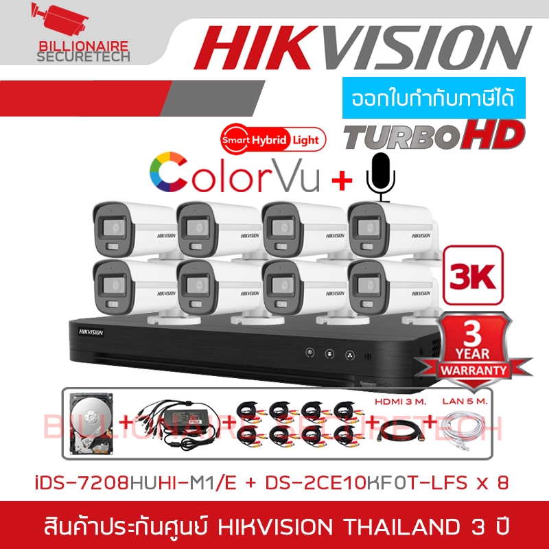 SET HIKVISION HD 8CH 3K FULL SET : DS-2CE10KF0T-LFS + iDS-7208HUHI-M1/E + HDD + ADAPTOR 1ออก8 + CABLE + HDMI 3 M + LAN