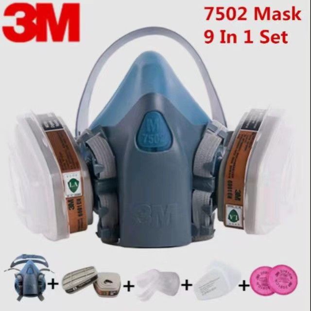 9 ใน 1 หน้ากาก3M 7502หน้ากากป้องกันแก๊สหน้ากากครึ่งหน้า หน้ากากกันฝุ่น พิษสีหมอกควัน
