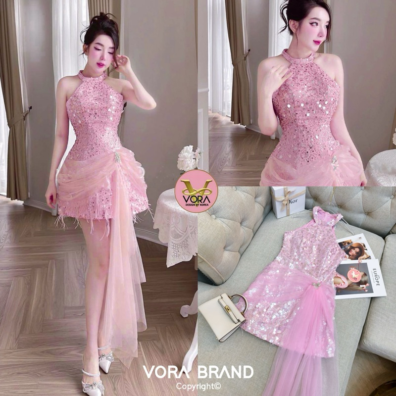 M1 งานป้าย Vora Dress ชุดเดรสสั้นแขนกุดปักเลื่อมแต่งผ้ามุ้งตาข่าย สำหรับผู้หญิง เสื้อผ้าแฟชั่นผู้หญิ