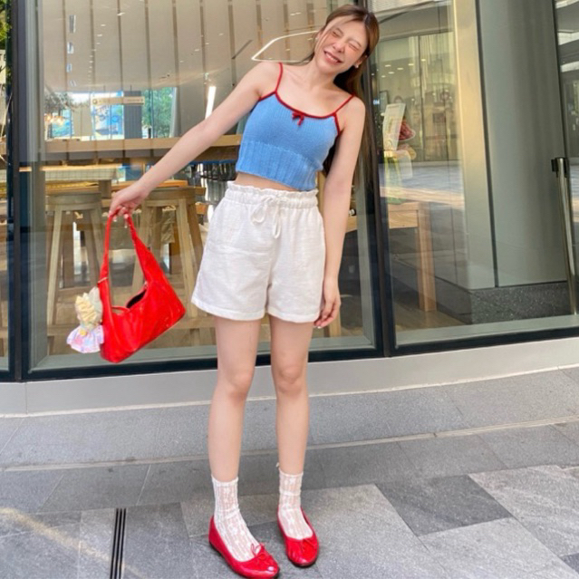 กางเกงขาสั้นไปทะเล เอวจับจีบ ผ้าสาลู Summer Shorts