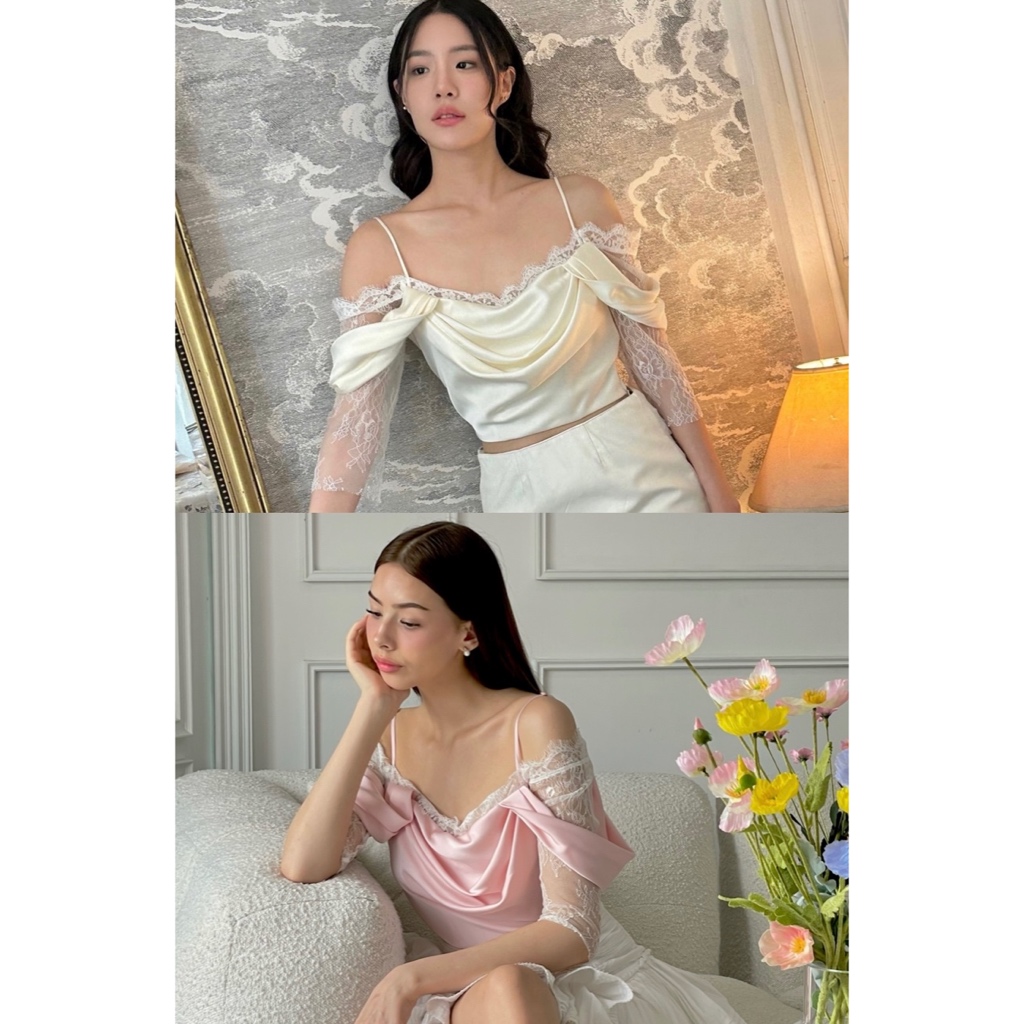 (ล้อตสุดท้าย) Bella Silk Lace Top เสื้อคอถ่วงแขนลูกไม้