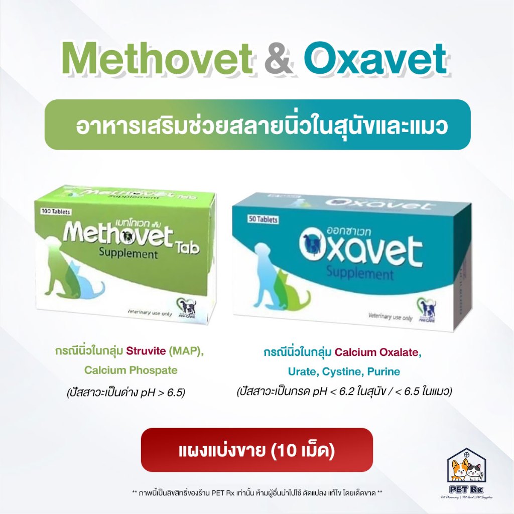 [แบ่งขาย!] Methovet & Oxavet [แท้💯] อาหารเสริมเพื่อสลายนิ่วในสุนัขและแมว ปรับค่า pH ของปัสสาวะ