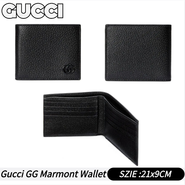 ⚡Gucci GG Marmont Collection Bi-fold Card Holder Men's Wallet⚡กระเป๋าสตางค์ผู้ชาย