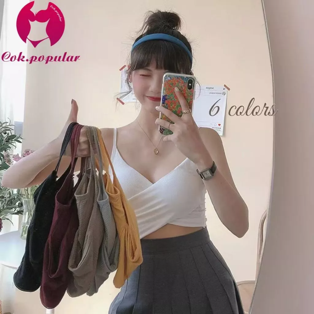 #313 สีทึบเซ็กซี่ข้ามผอมยืดหยุ่น เสื้อกั๊กสั้น เสื้อกล้าม ายเดี่ยว ผ้านุ่ม COK