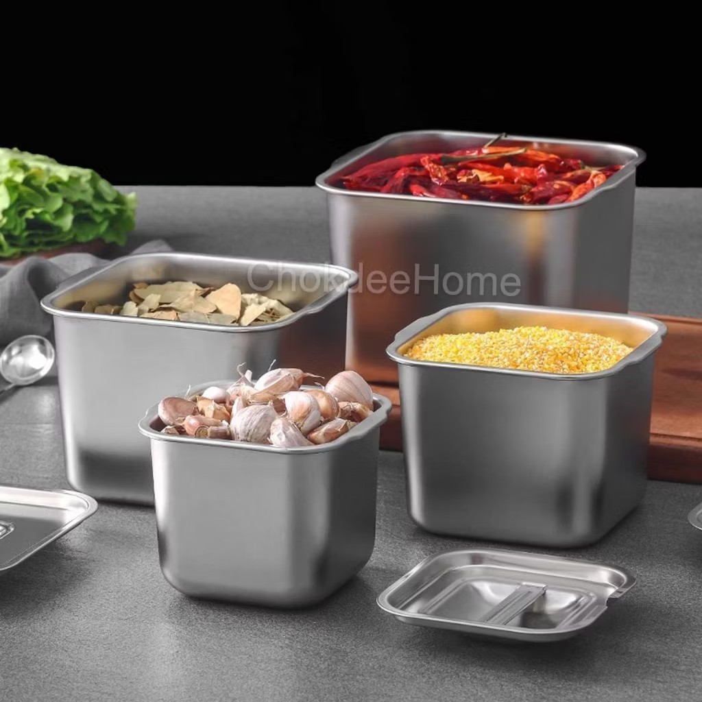 อ่างใส่อาหาร โถเตรียมอาหาร (มีฝาปิด หนา ทรงลึก)(แบบฝาเว้าใส่ช้อน)(สแตนเลส304) ขนาดปาก 12/14/16/18/20/22 ซม.(ตราTK) - รูปที่ 6