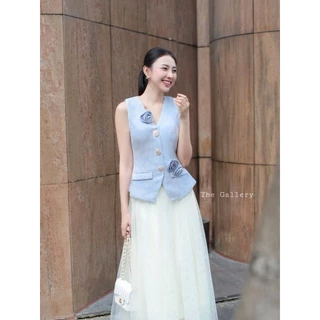 The gallery ●พร้อมส่ง /ชุดเซ็ตเสื้อ+กระโปรงยาวมุ้ง(กระดุมหลอก)ซิปหลัง