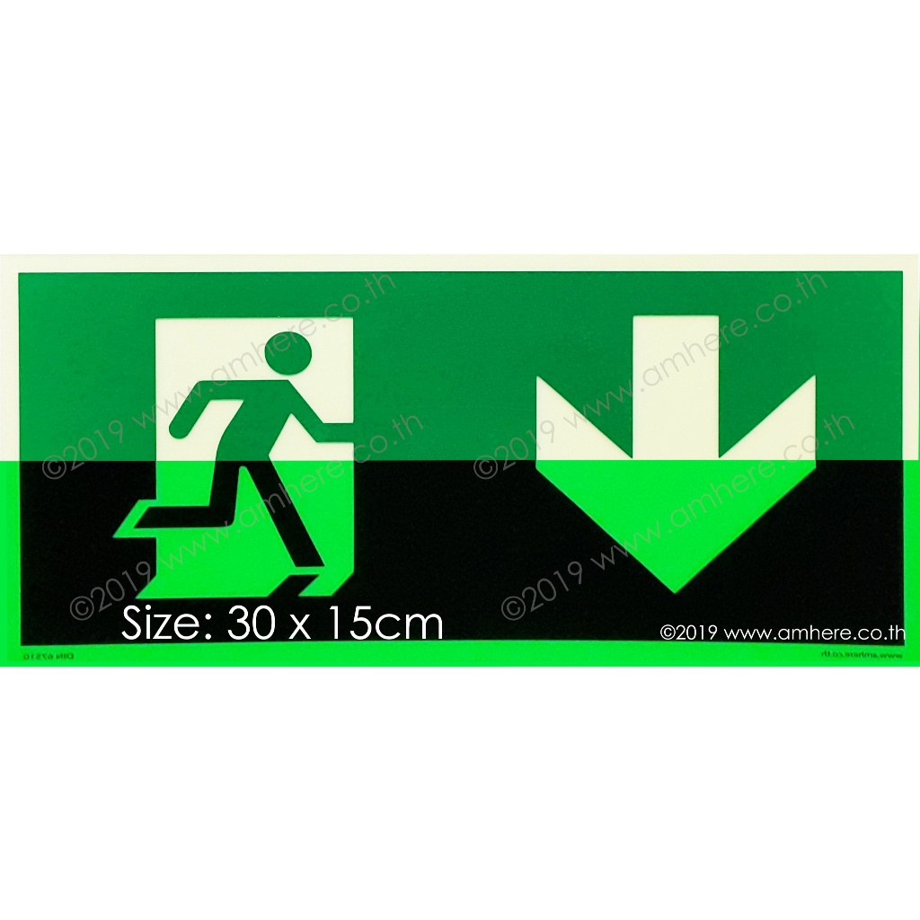 ป้ายบอกทาง เรืองแสงและสะท้อนแสง -ลูกศรชี้ลง คนวิ่ง- ตามมาตรฐาน วสท. มยผ. Self Luminous Signage