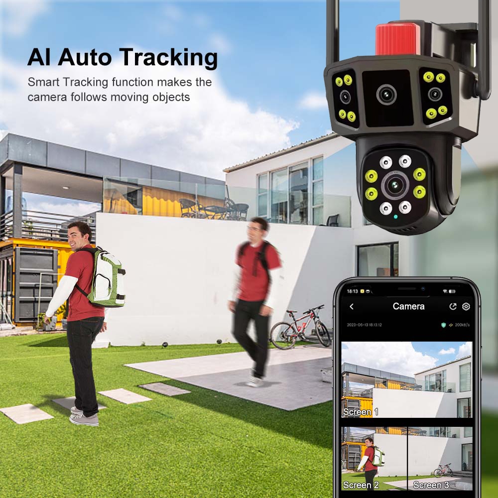 4G /WIFI Camera 12MP 4K 39LED Dual Lens กล้องวงจรปิด ความละเอียด12ล้านพิกเซล กล้อง2เลนส์ กลางคืนภาพสี คุยโต้ตอบได้