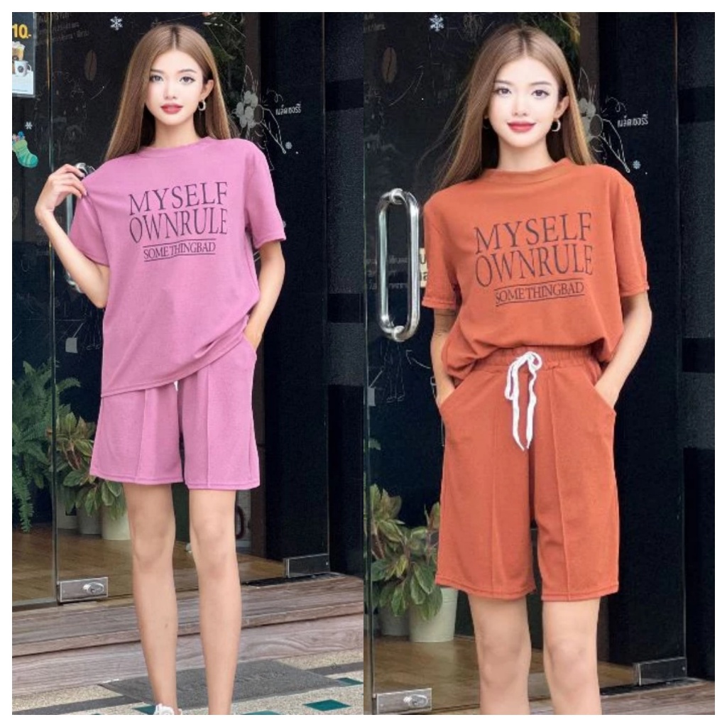 COD ชุดเซ็ทลำลอง เสื้อแขนสั้น+กางเกงขาสั้น โทนสีพาสเทล ผ้านิ่มใส่สบายมาก TZ5015