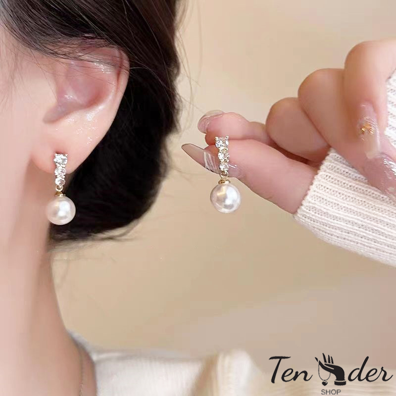 COD-ส่งเร็วจากไทย🎀ต่างหู Pearl Shiny Diamond หรูหราระดับไฮเอนด์ สไตล์หรูหราแสง แฟชั่นสําหรับผู้หญิง ไม่ทําให้แพ้ง่าย-Ten