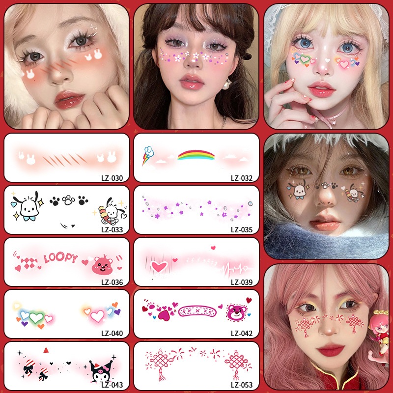 💦สงกรานต์💦สติกเกอร์สักลาย สติกเกอร์สักลายผิวหน้า สติกเกอร์แต่งหน้า น่ารัก ปลอดภัย เหมาะสำหรับทั้งเด็กและผู้ใหญ่