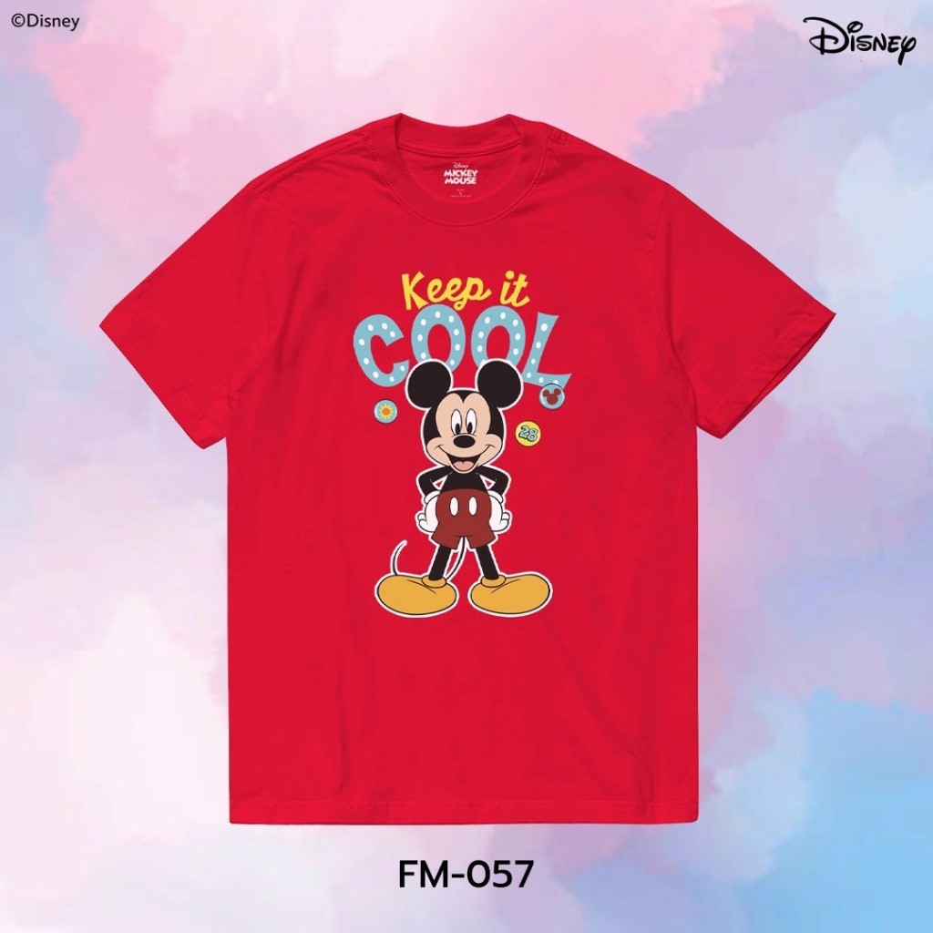 Power 7 Shop เสื้อยืดลาย "Mickey Mouse" ลิขสิทธิ์แท้ดิสนีย์ (FM-057-สีแดง)