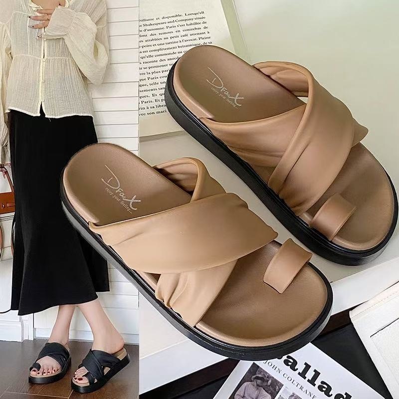 รองเท้าแตะแบบสวม พื้นหนา กันลื่น คุณภาพดี สีขาว/สีดำ/สีน้ำตาล DX-2319
