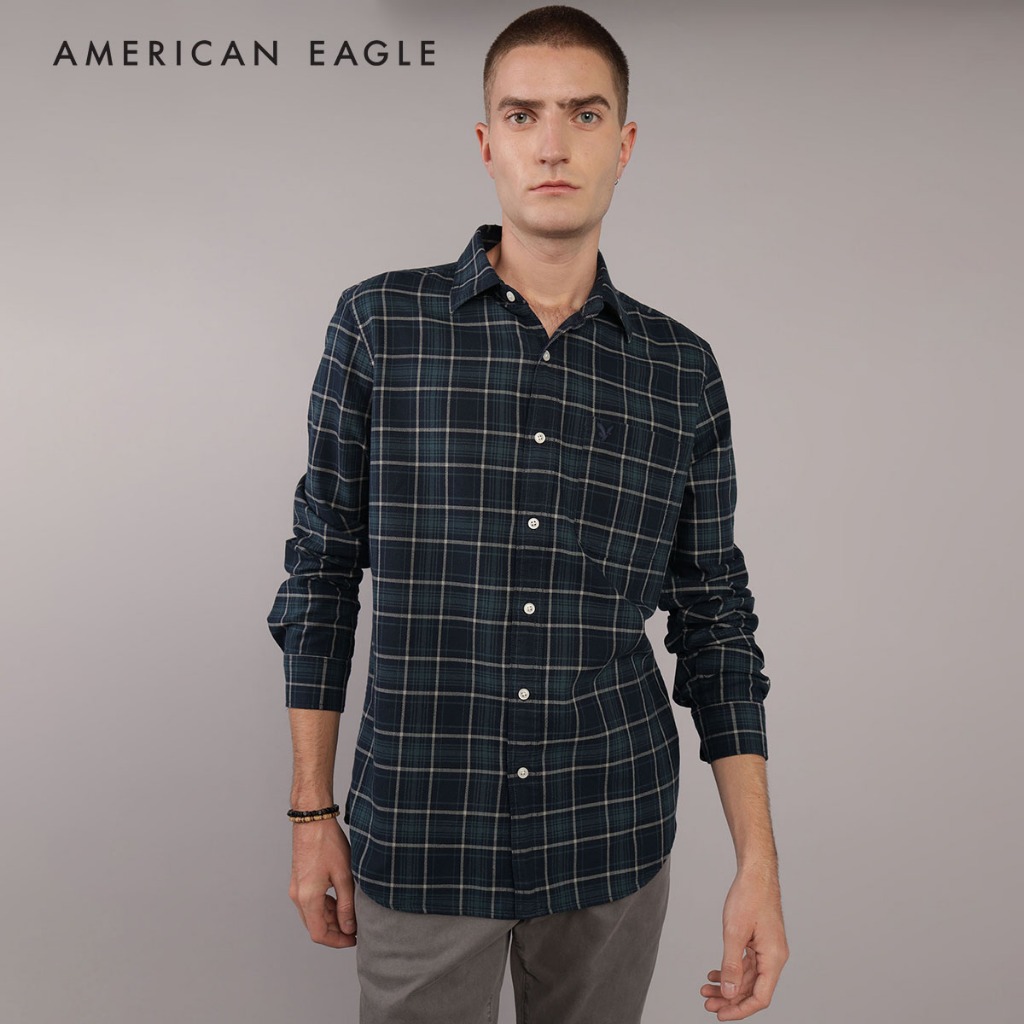 American Eagle Plaid Slim Fit Everyday Button-Up Shirt เสื้อเชิ้ต ผู้ชาย สลิม (EMSH 015-2659-391) ราคาถูก Shopee Lazada