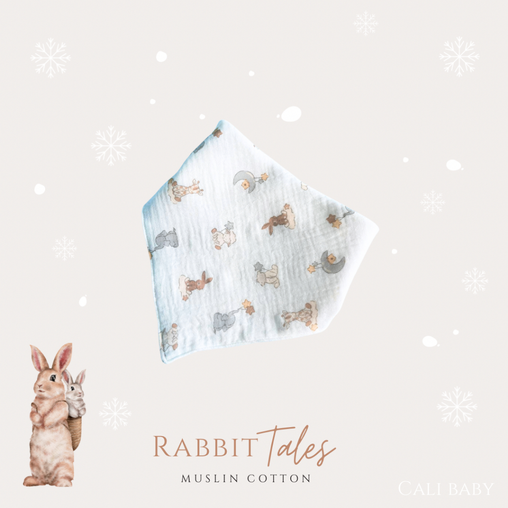 Cali ผ้ากันน้ำลาย กันเปื้อน ผ้ามัสลินทอ สไตล์เกาหลี *Rabbit tale *ป้าย Cali baby