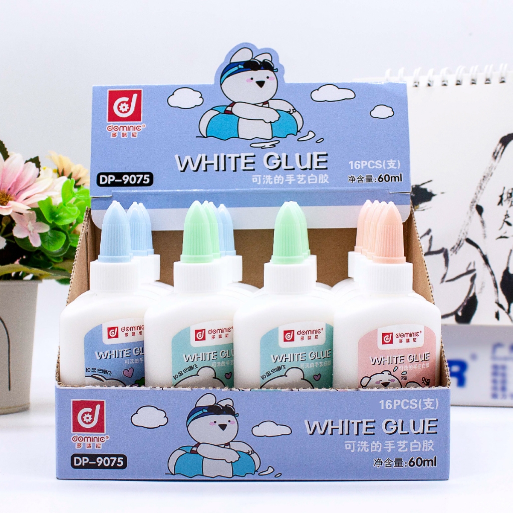 กล่อง 16 หลอด (9075) DOMINIC กาวลาเท็กซ์ กาวขาว 60 ml. กาวสีขาวสำหรับงานฝีมือล้างทำความสะอาดได้