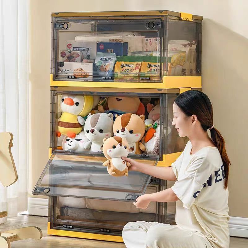 Kaman กล่องเก็บของ กล่องใส่เสื้อผ้าพับได้ เปิดได้4ด้าน ตู้เก็บของ พลาสติกใส มีซ้อนได้ อเนกประสงค์