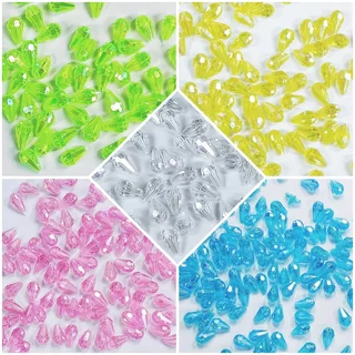 ลูกปัดหยดน้ำเหลี่ยมสีรุ้ง ขนาด 8x12m แวววาวสวยงามมาก(50กรัม)