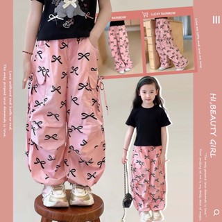 กางเกงขายาวเด็ก กางเกงลำลองสำหรับเด็กผู้หญิง เอวยางยืด ทรงหล…