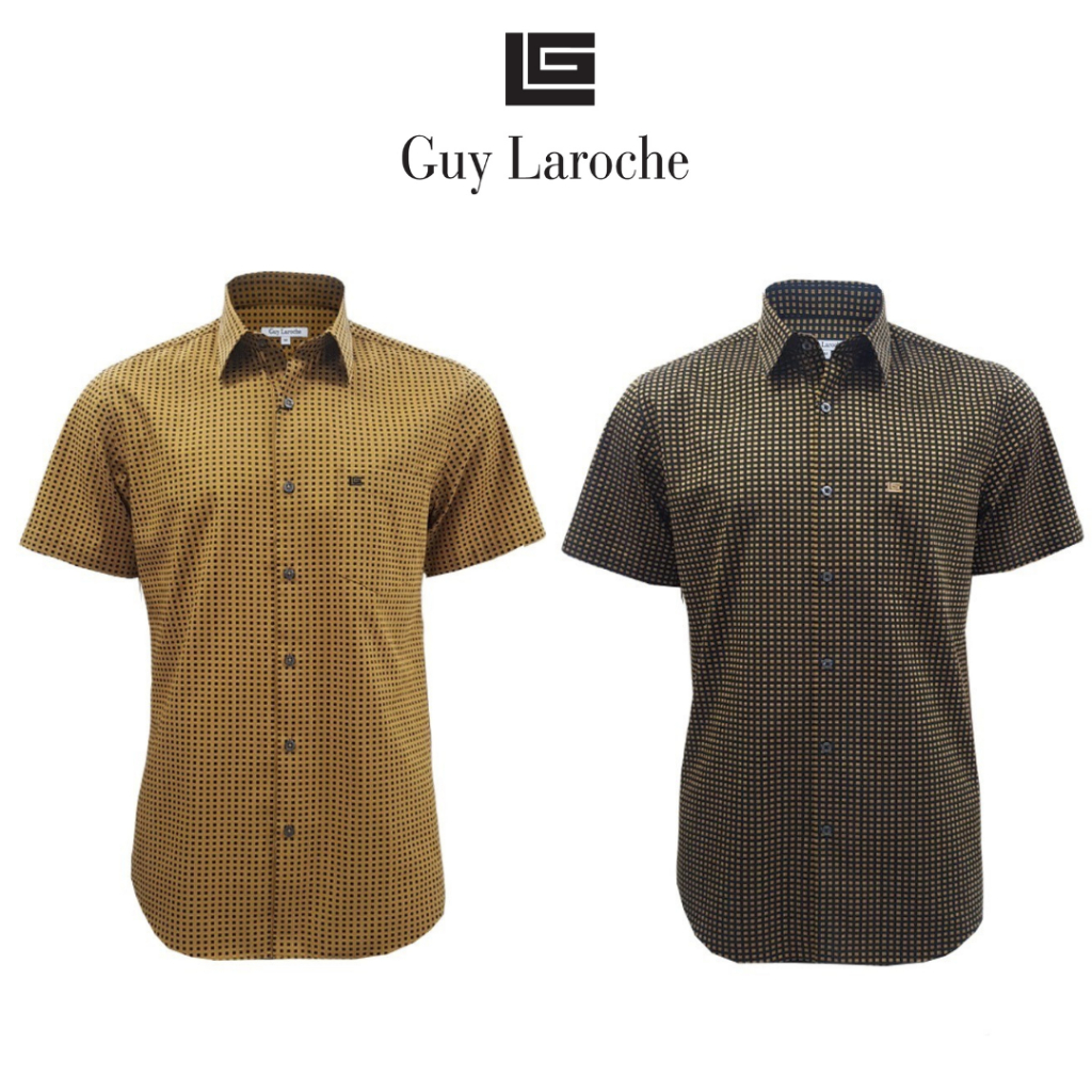 (Easy E-Receipt) Guy Laroche เสื้อเชิ้ตลำลองแขนสั้นทรง SLIM FIT มีให้เลือก 2 สี สีดำ และ สีน้ำตาล BAC9200S4