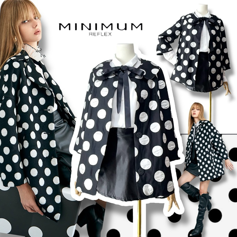 MINIMUM REFLEX silver polka dots jacket -black เสื้อคลุมผ้า nylon ผสม wool สีดำทอลายจุดสีเงิน