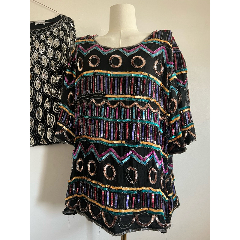 Sequin 1980s Vintage Tops for Women SizeXL