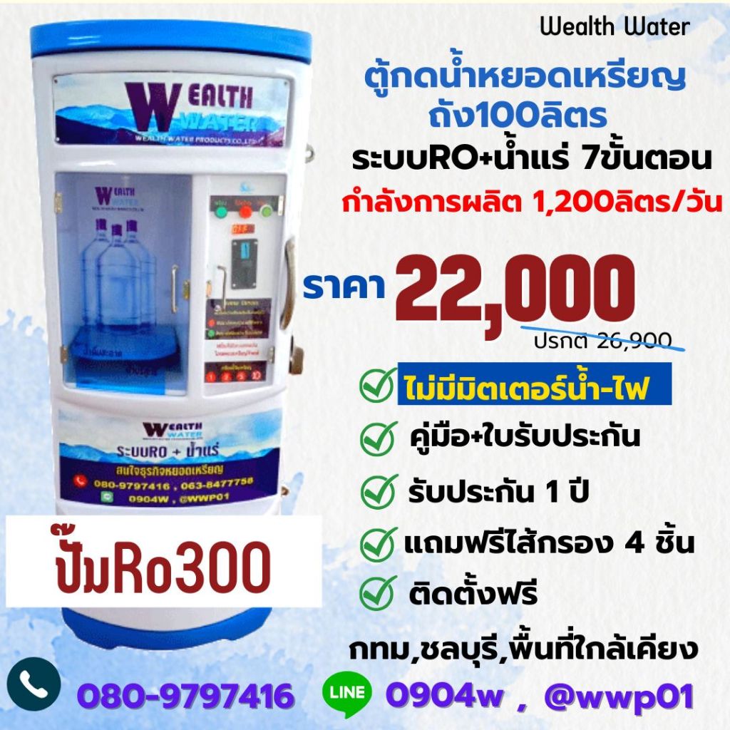 ตู้น้ำหยอดเหรียญขนาดเล็ก100ลิตรรุ่นไม่มีมิตเตอร์น้ำไฟ7ขั้นตอนRO+น้ำแร่ กำลังผลิต 1200 ลิตรต่อวัน