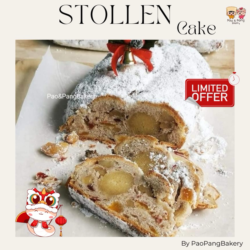 [รอบส่งจันทร์ที่ 3 ก.พ.] Stollen Cake สโตเลน ขนมคริสต์มาส ด้านในสอดไส้อัลมอน์มาร์ซิพาน By Pao&PangBa