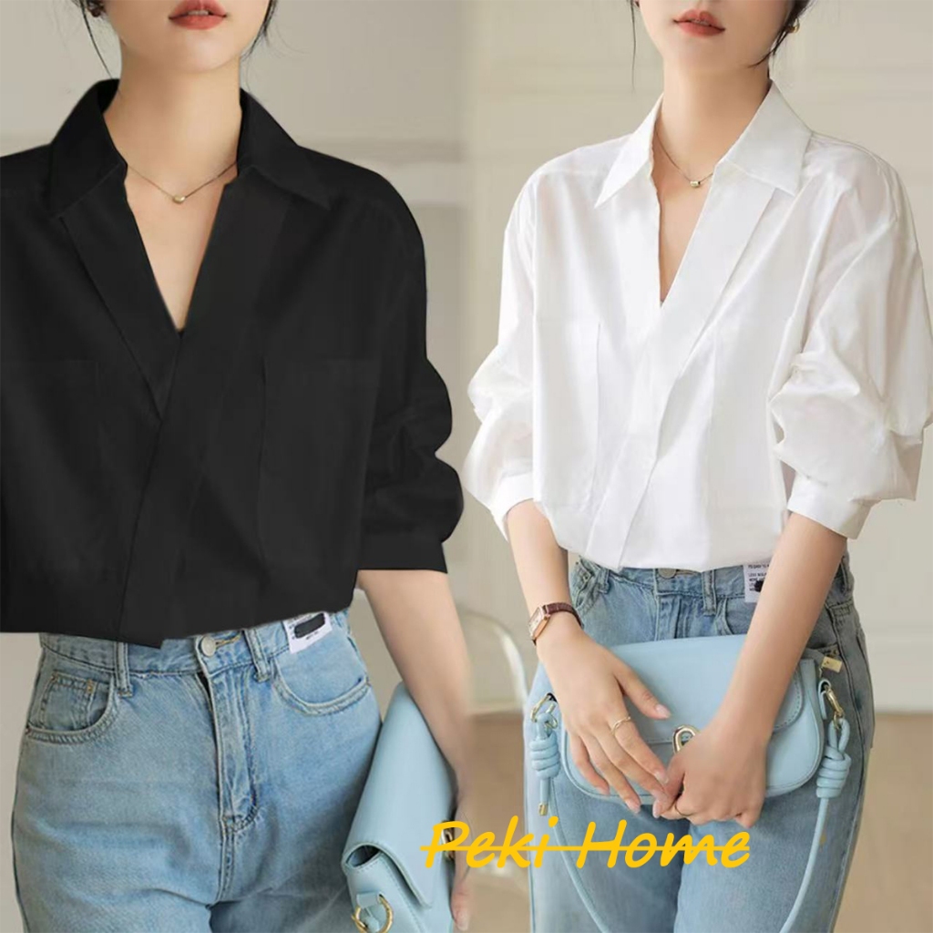 เสื้อเชิ้ตแขนสั้นสีขาว ดีไซน์ทันสมัย สำหรับผู้หญิง
