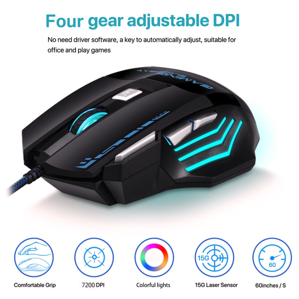【รับประกัน 1 ปี】เมาส์เกมมิ่งมีสาย 7d พร้อมปุ่มกด 3200dpi