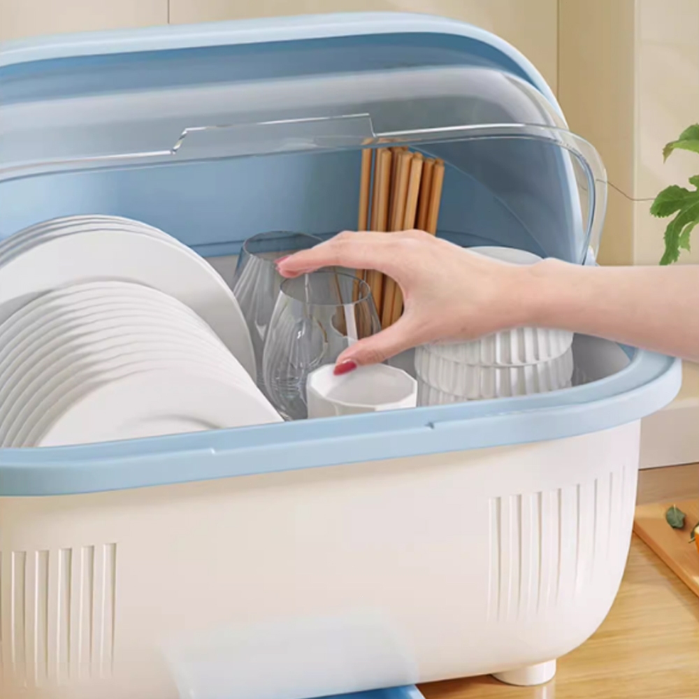 ที่คว่ําจาน ที่ครอบจาน ล่องใส่จานชามมีฝาปิด มีฝาปิด กันฝุ่นละออง กันแมลง ประหยัดพื้นที่ในห้องครัว ที่คว่ำชามจาน - รูปที่ 5