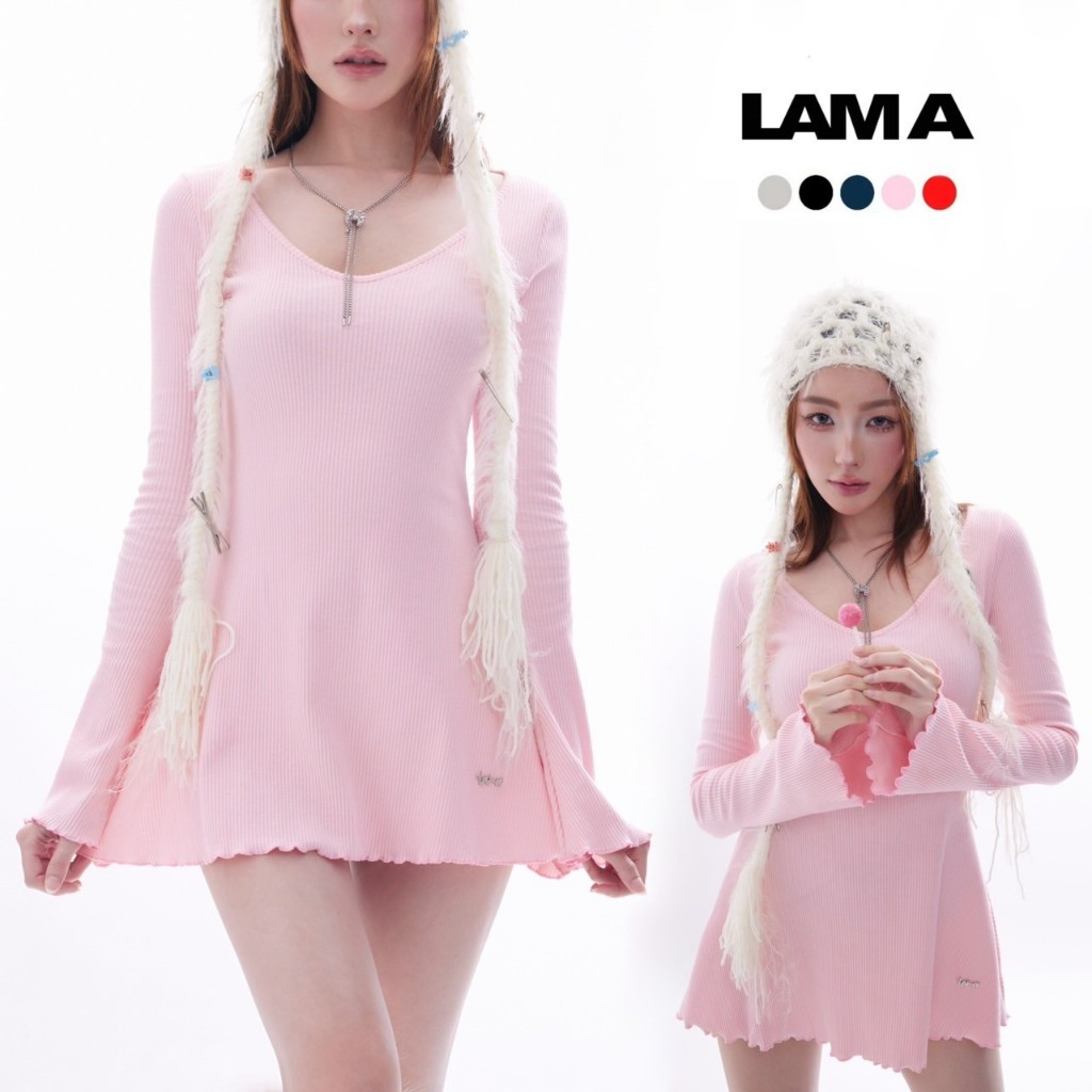 Mimi minidress เดรส lama คอวีเข้ารูป ปักโลโก้แบรนด์