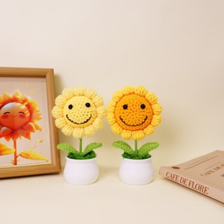 กระถางดอกทานตะวันการทอด้วยมือ ดอกไม้จำลอง ของตกแต่งบ้าน ตกแต…